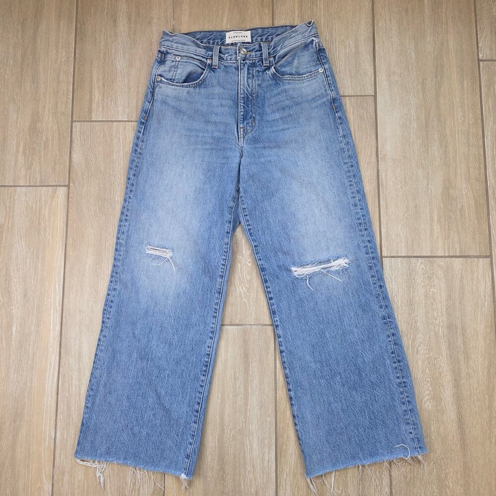 SLVRLAKE Grace Crop Jeans Womens 28 Rockaway High Rise Straight Raw Hem USA